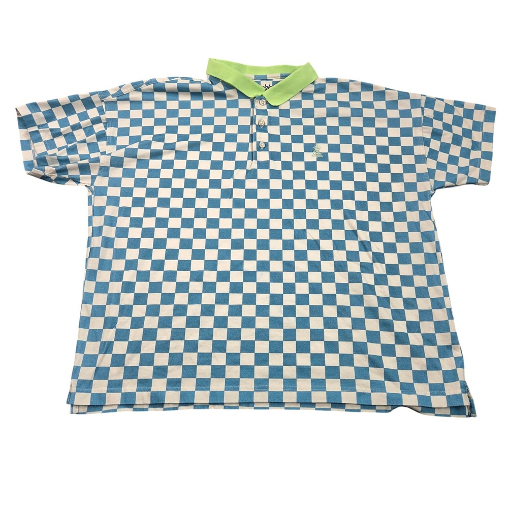 Chubbies Polo Shirt Mens Medium Blue White Checker Pineapple Casual